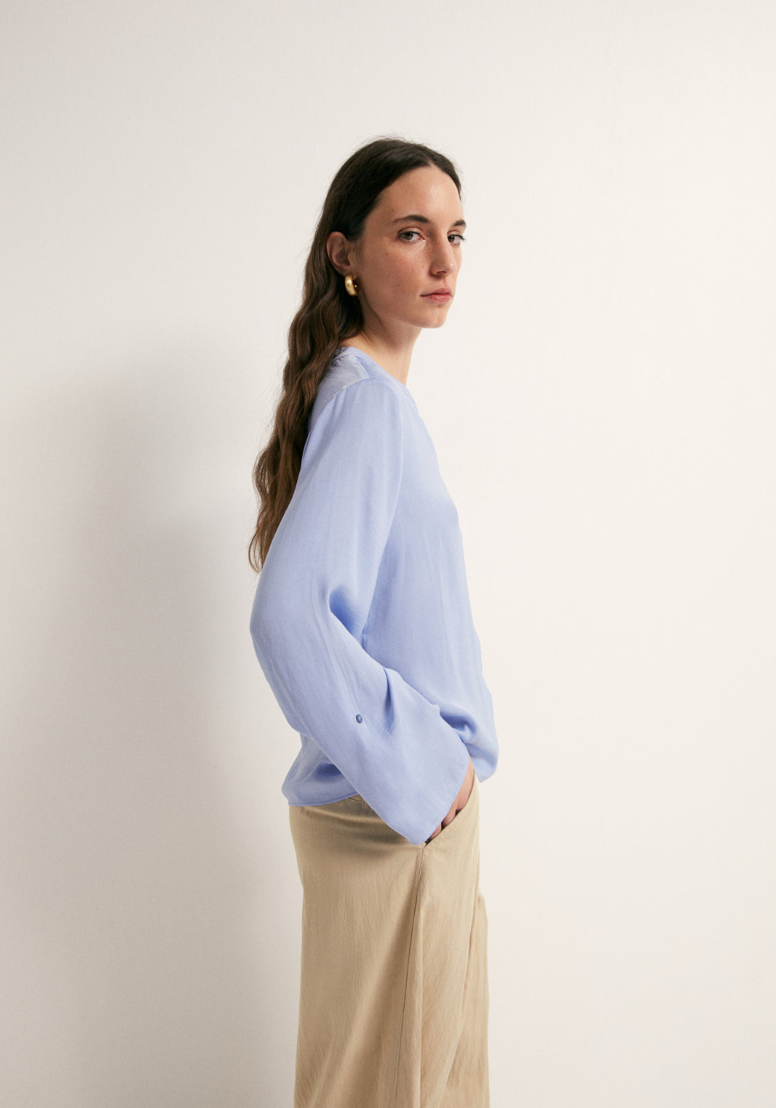 Buttons Loose Fit Blouse - Blue