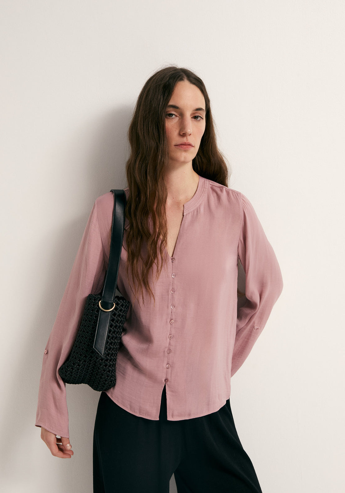 Buttons Loose Fit Blouse - Pink