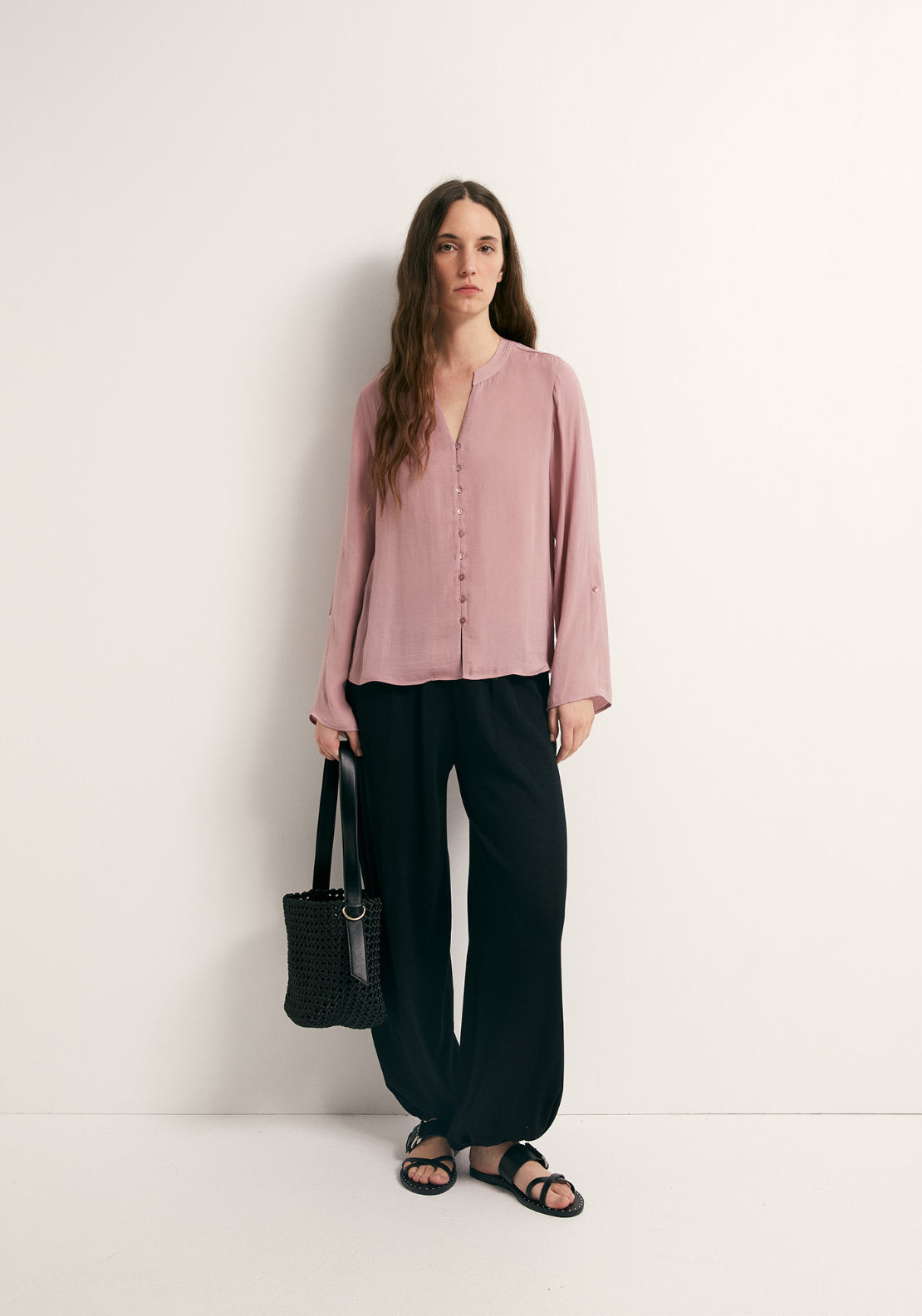 Buttons Loose Fit Blouse - Pink