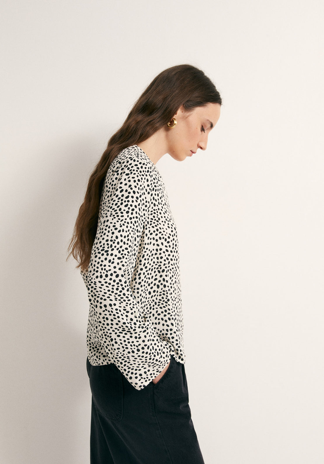 Printed Loose Fit Blouse - White
