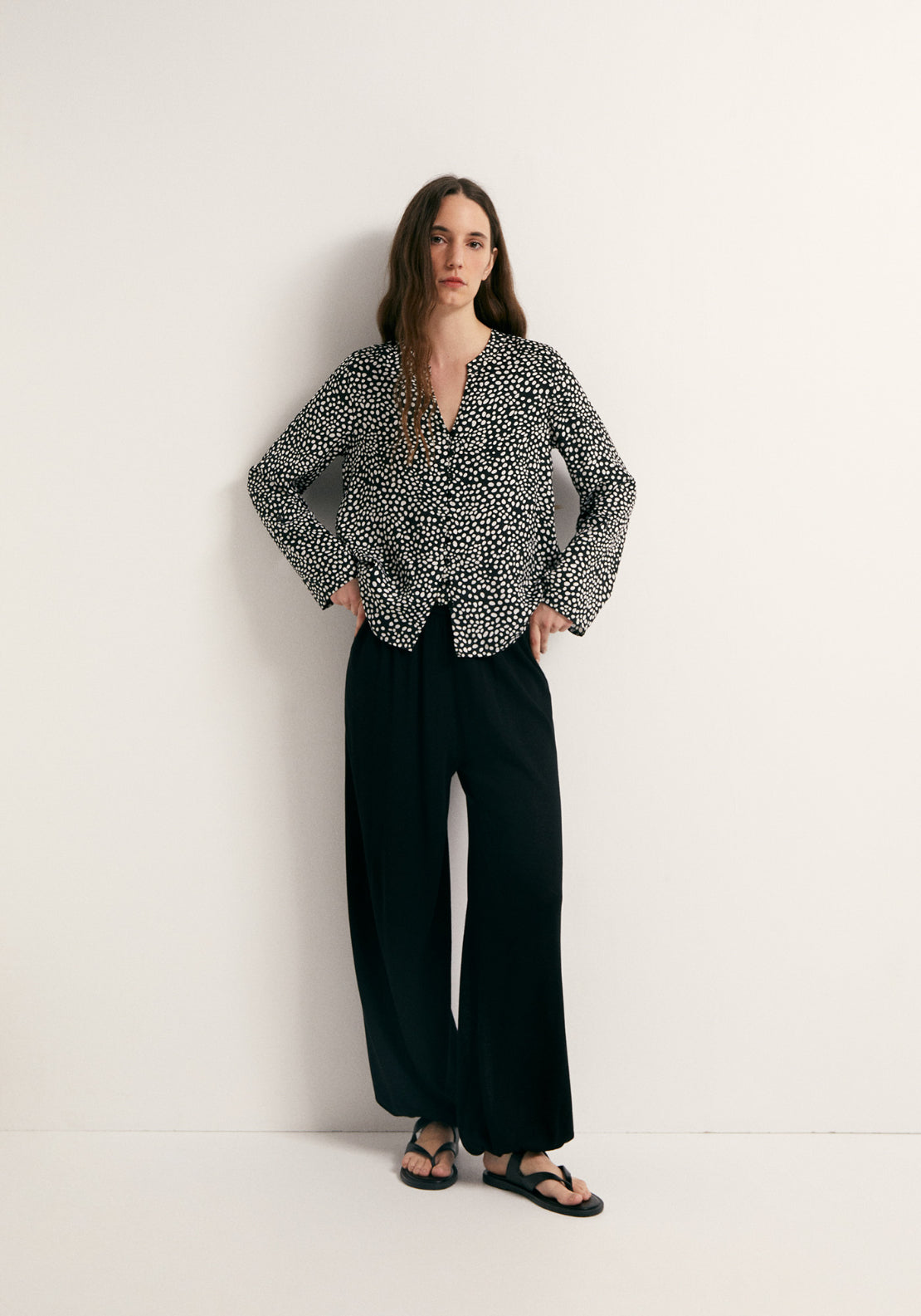 Printed Loose Fit Blouse - Black