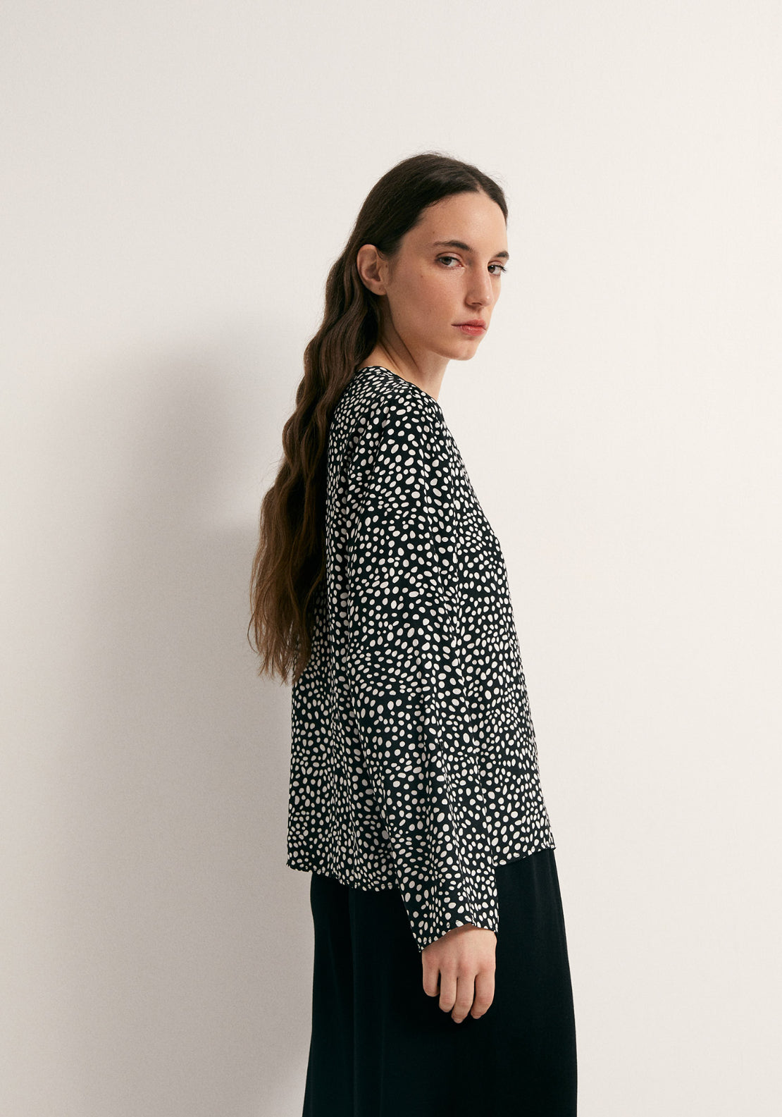 Printed Loose Fit Blouse - Black