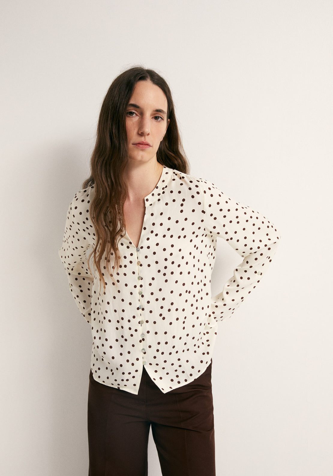 Sfera Printed Loose Fit Blouse - Brown 1 Shaws Department Stores