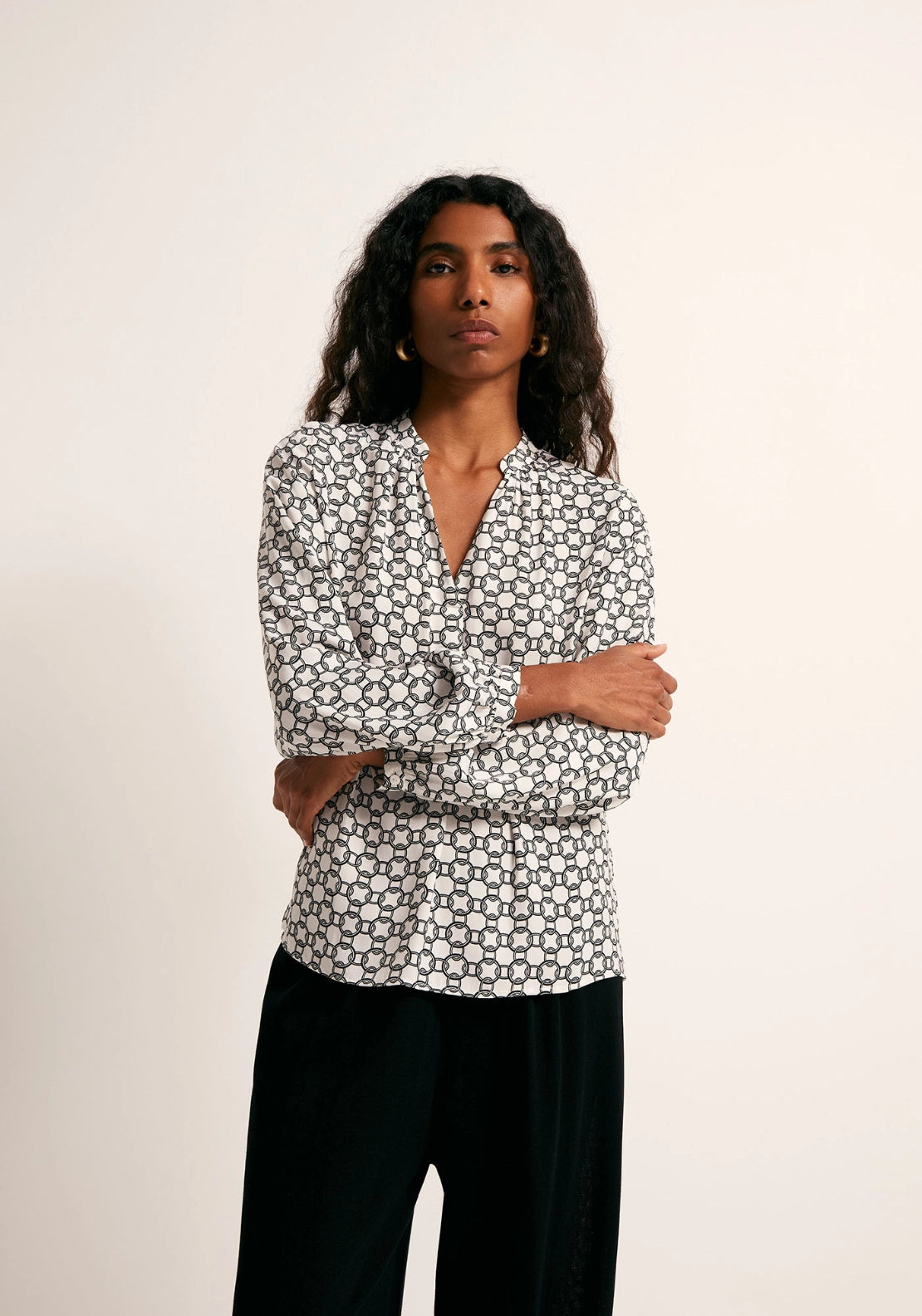 Printed Loose Fit Blouse - White