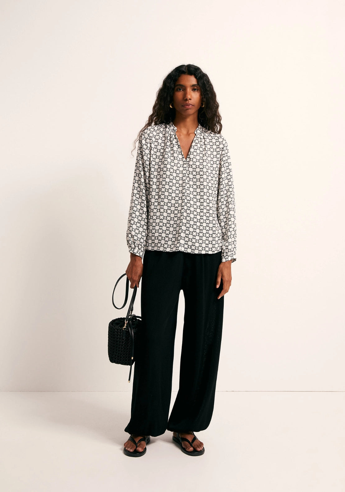Printed Loose Fit Blouse - White