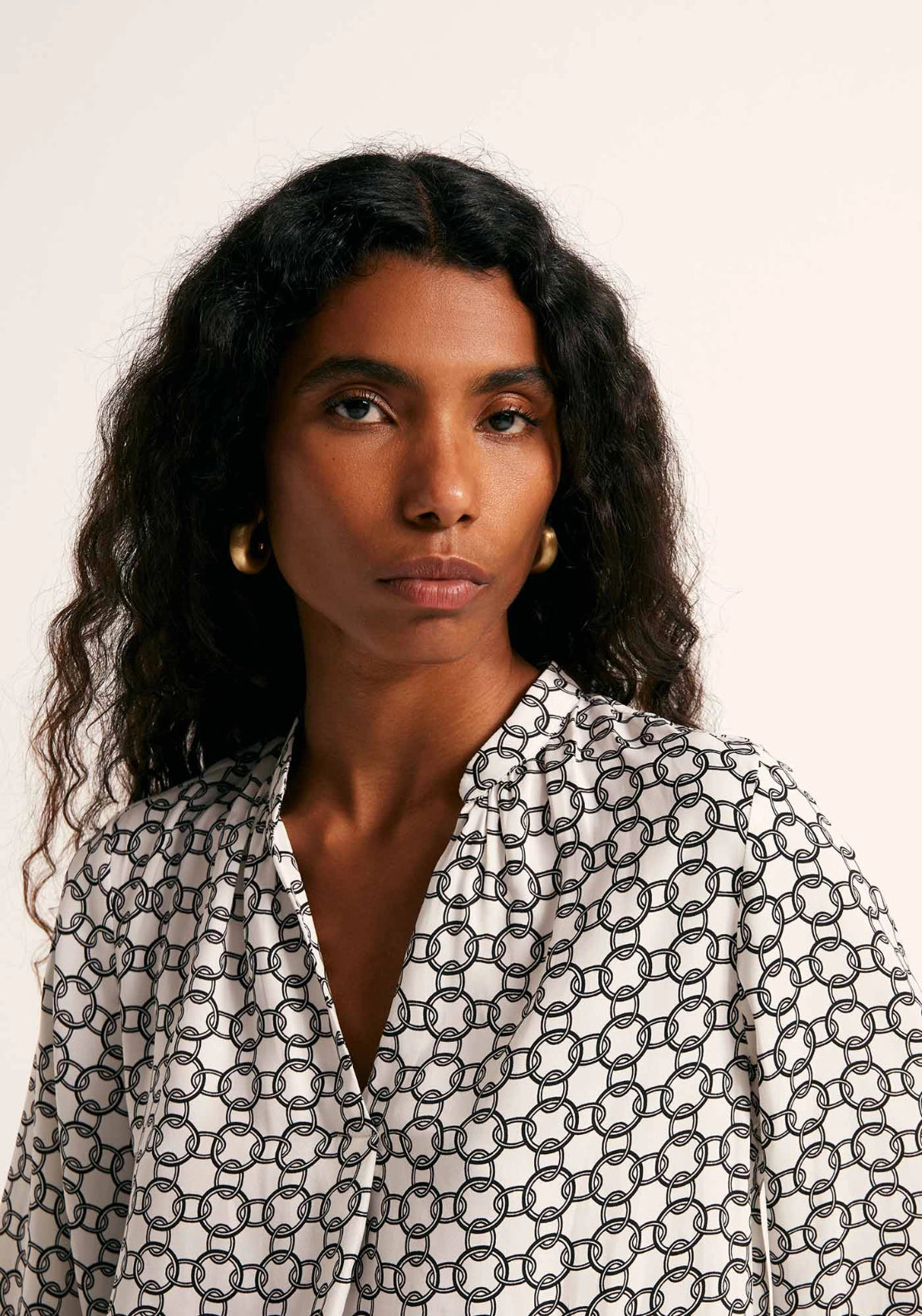 Printed Loose Fit Blouse - White