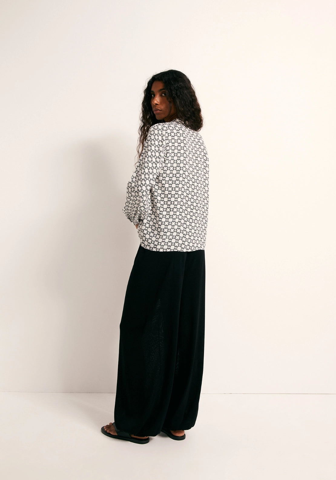 Printed Loose Fit Blouse - White
