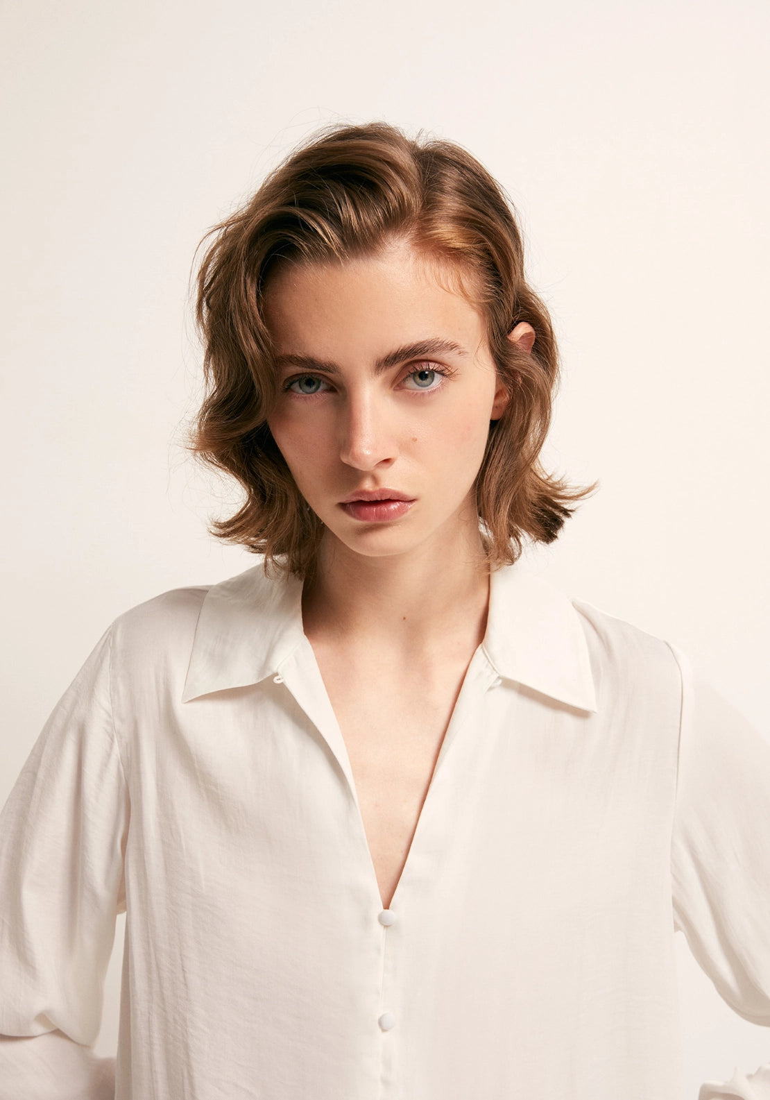 Button Front Camp Collar Shirt - White