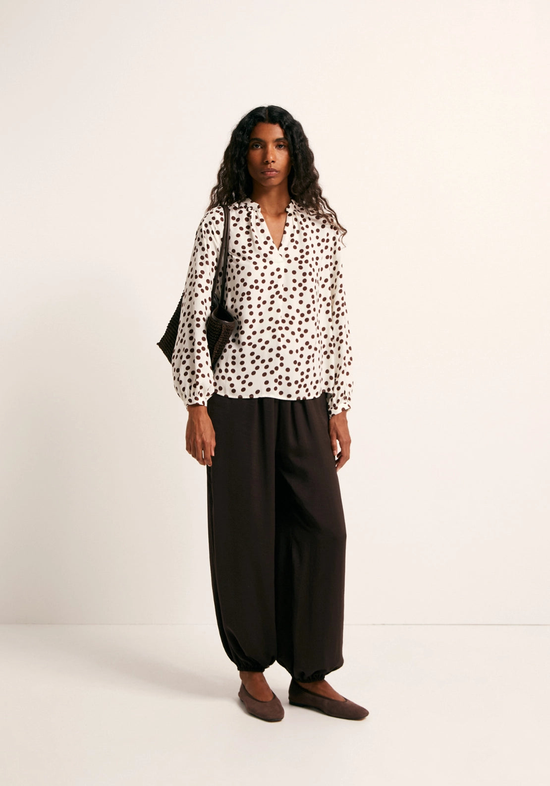 Printed Loose Fit Blouse - Brown