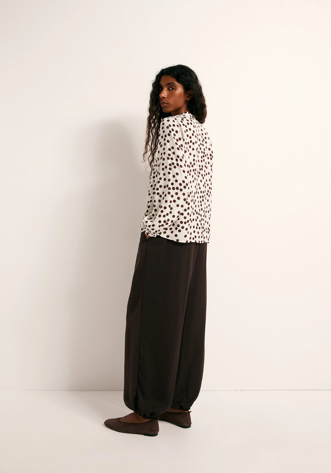 Printed Loose Fit Blouse - Brown