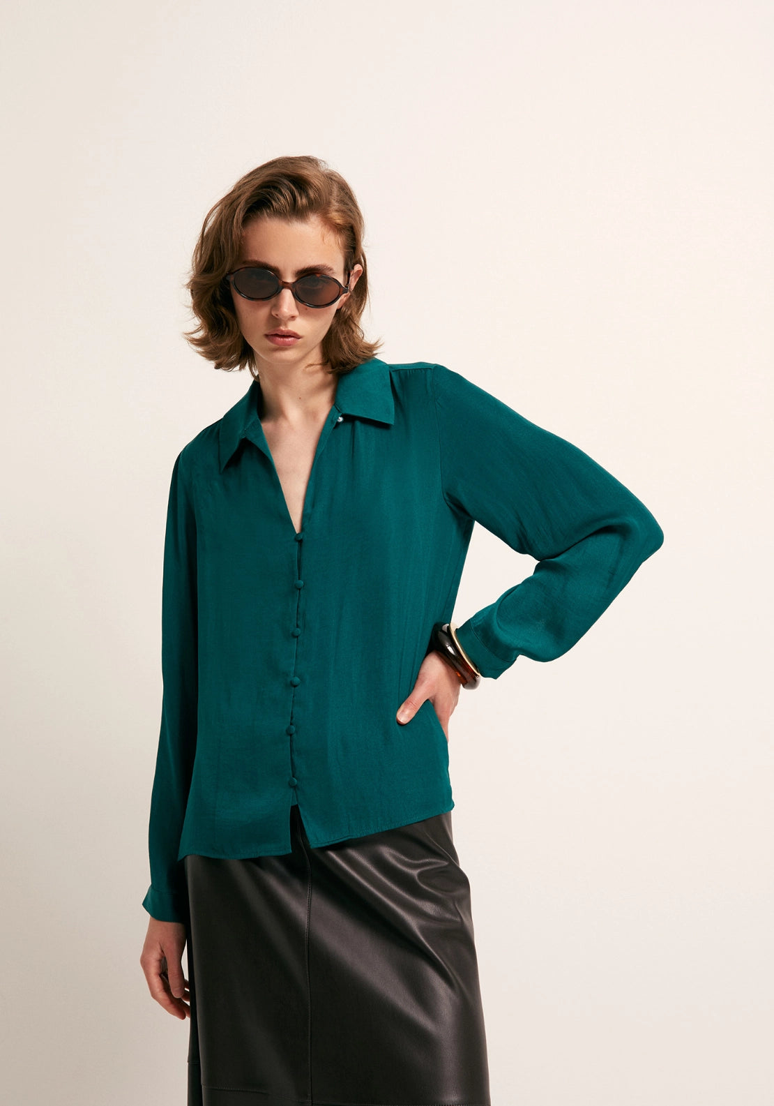 Button Front Camp Collar Shirt - Green
