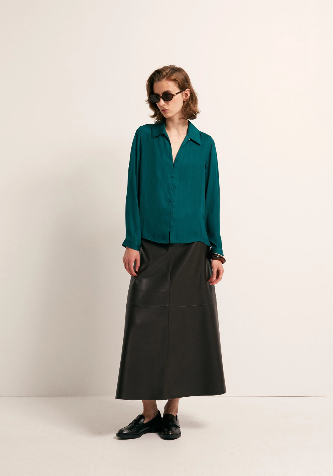 Button Front Camp Collar Shirt - Green