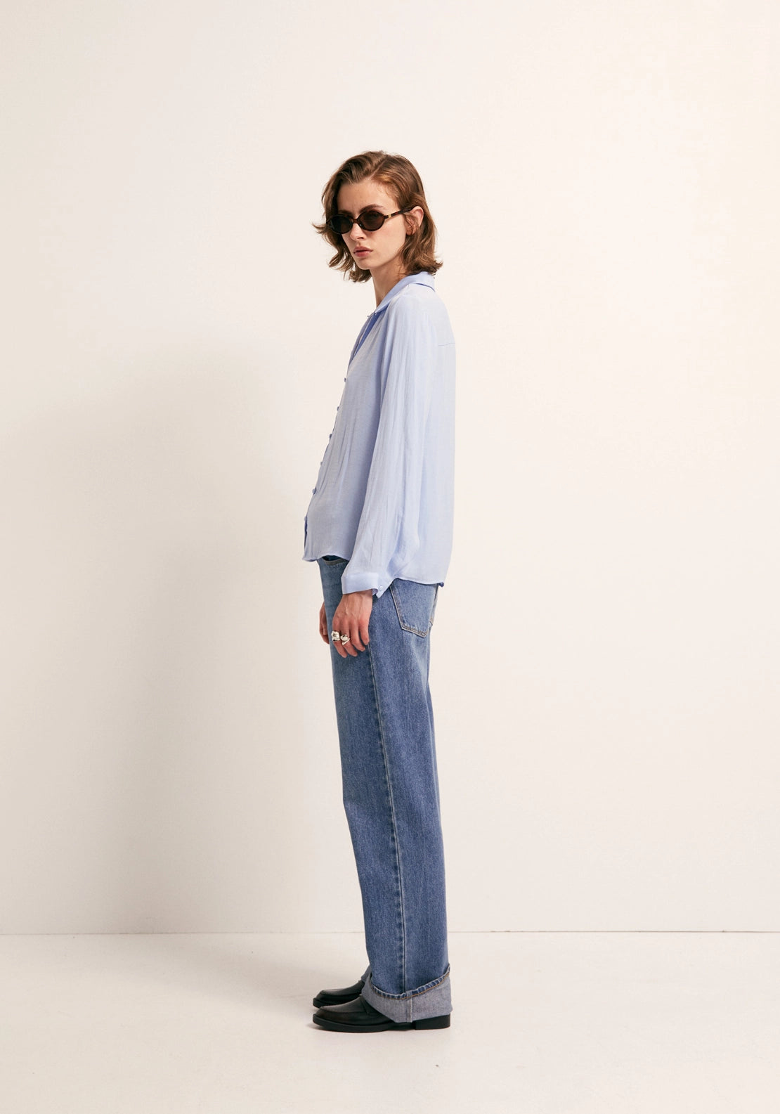 Button Front Camp Collar Shirt - Blue