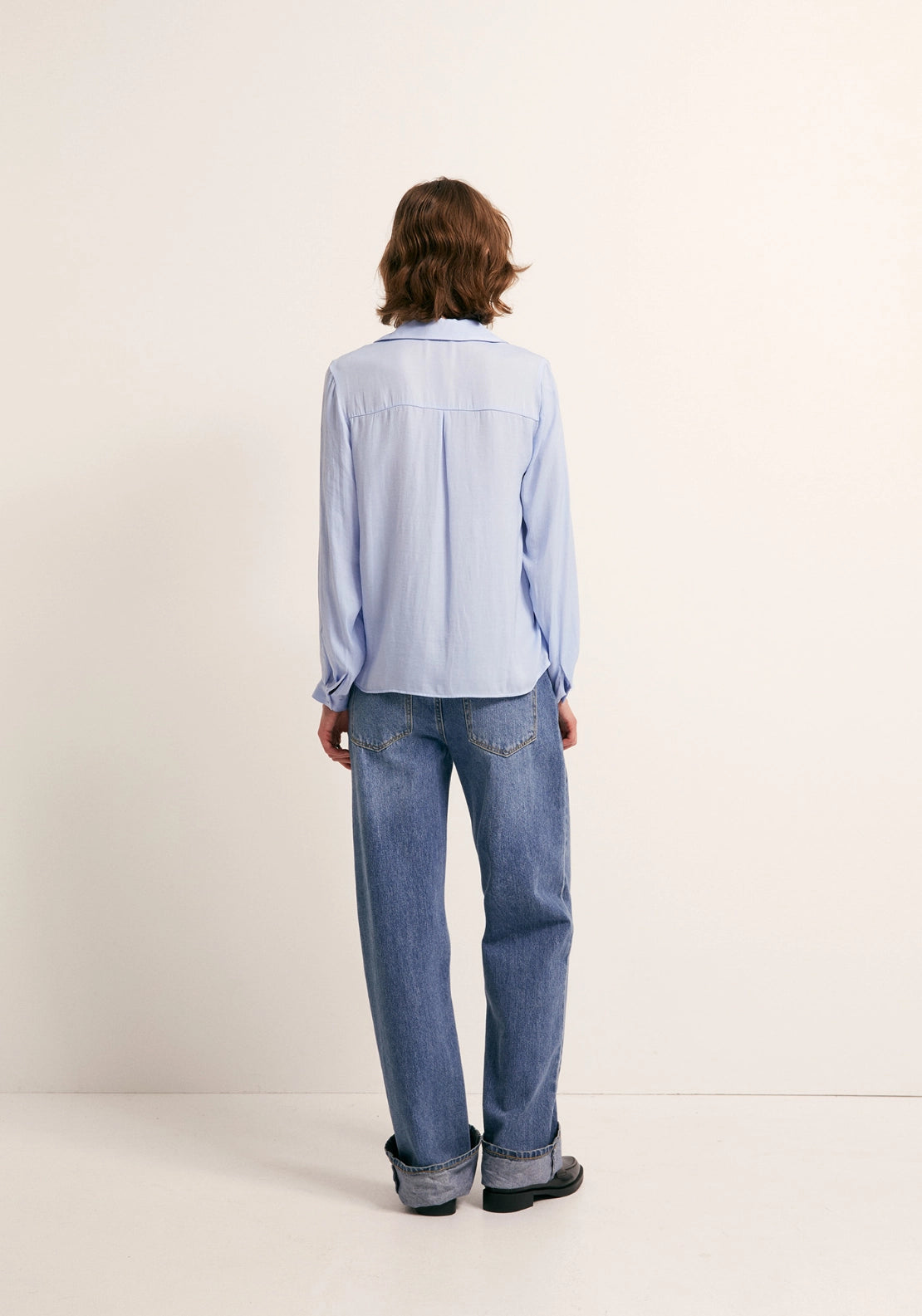 Button Front Camp Collar Shirt - Blue