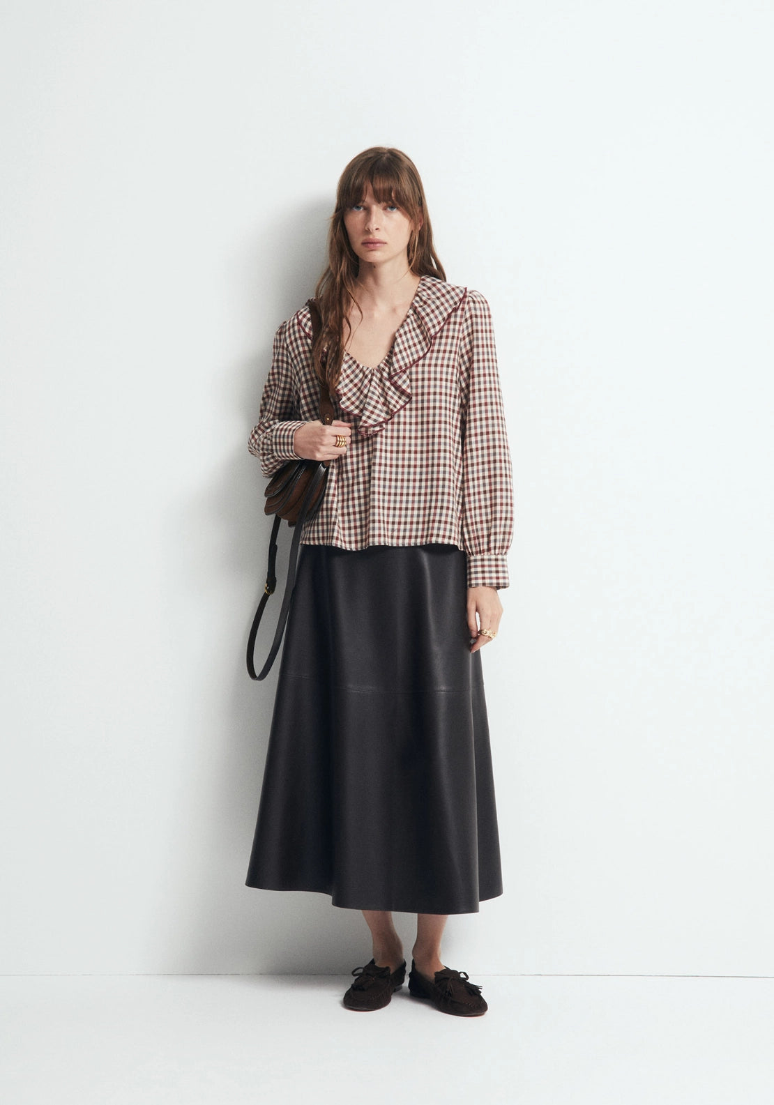 Ruffled Print Blouse - Beige
