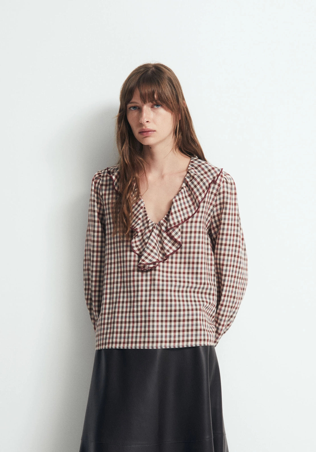 Ruffled Print Blouse - Beige
