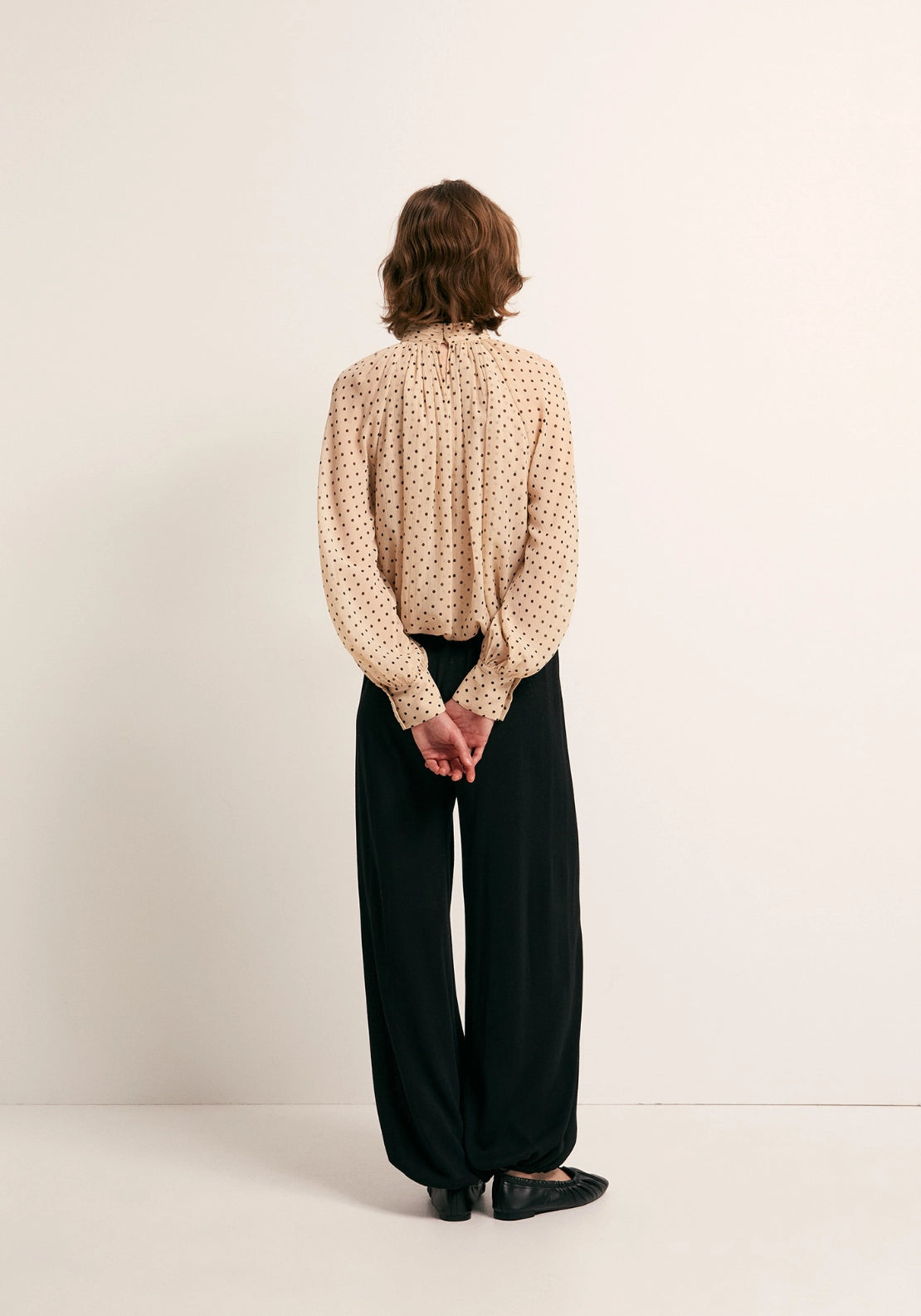 Bubble Hem Polka Dot Top - Beige