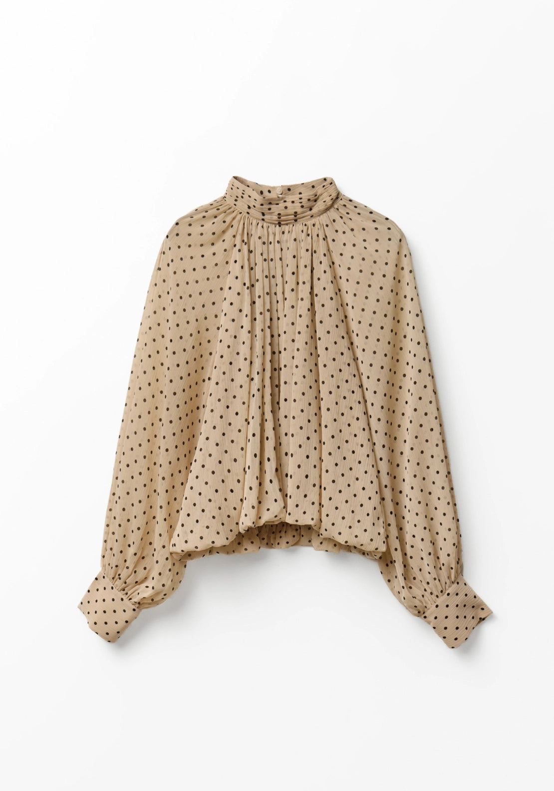 Bubble Hem Polka Dot Top - Beige