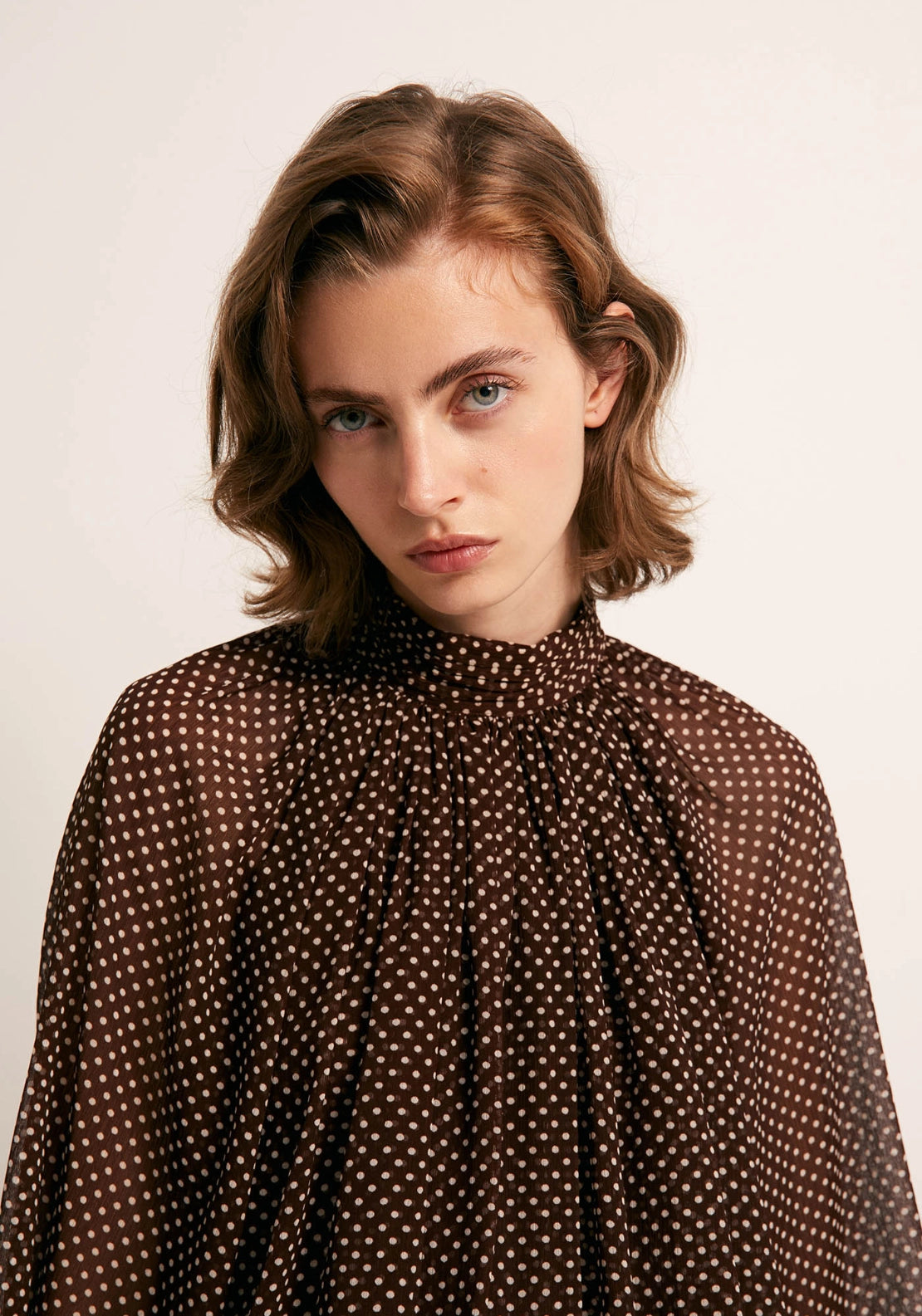 Bubble Hem Polka Dot Top - Brown