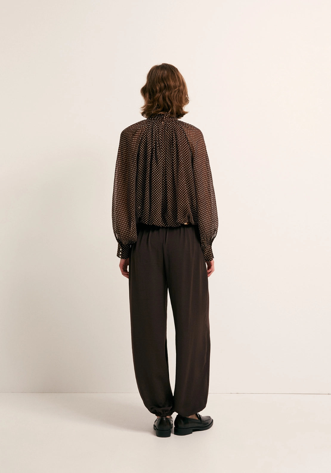 Bubble Hem Polka Dot Top - Brown