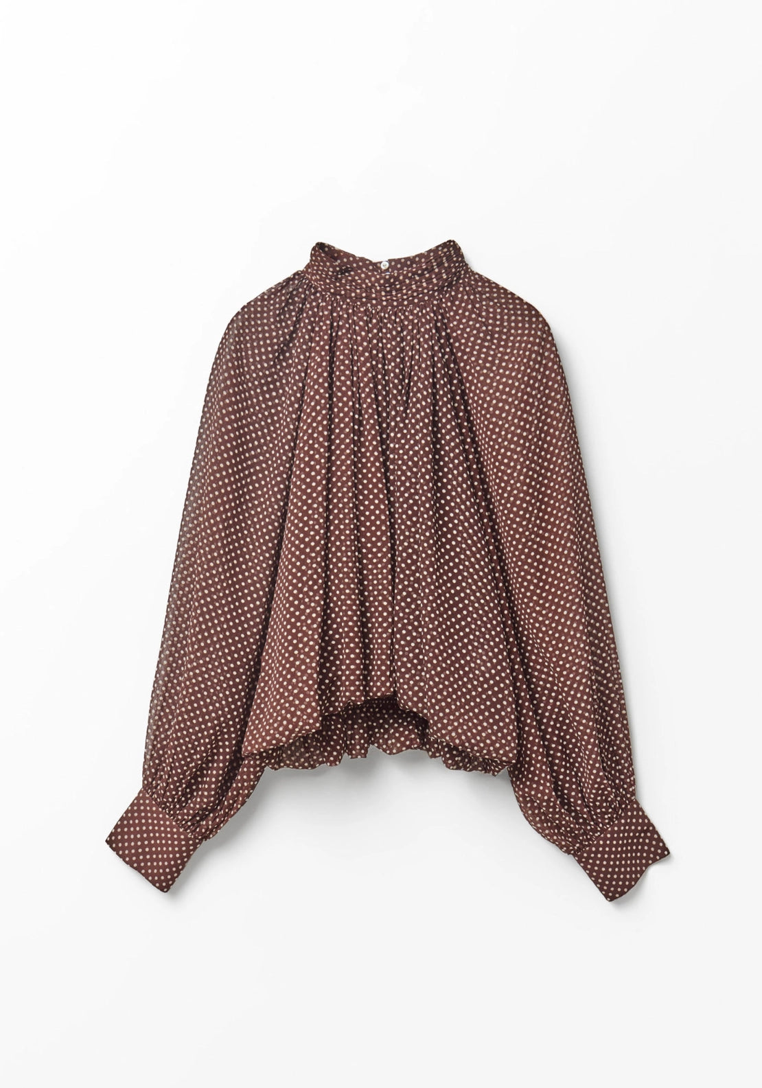 Bubble Hem Polka Dot Top - Brown