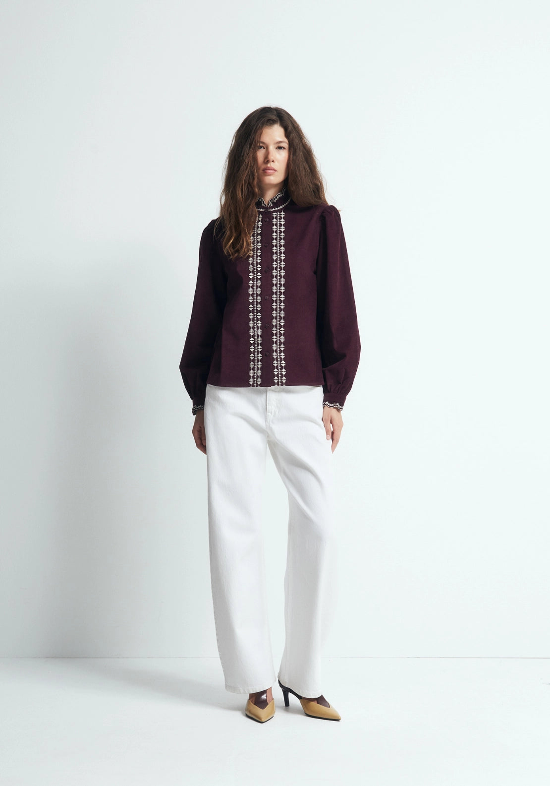 Corduroy Contrast Collar Shirt - Red