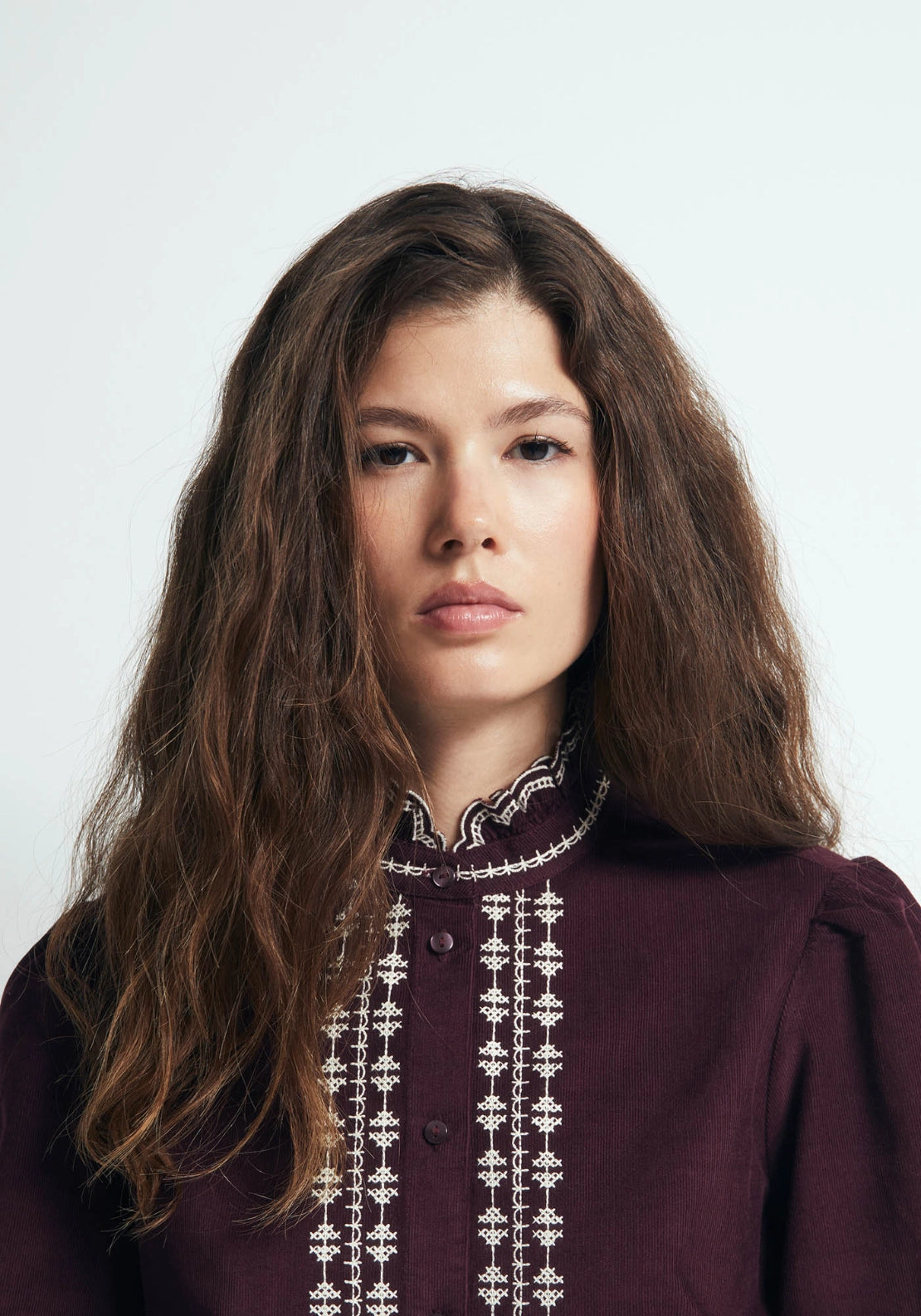 Corduroy Contrast Collar Shirt - Red