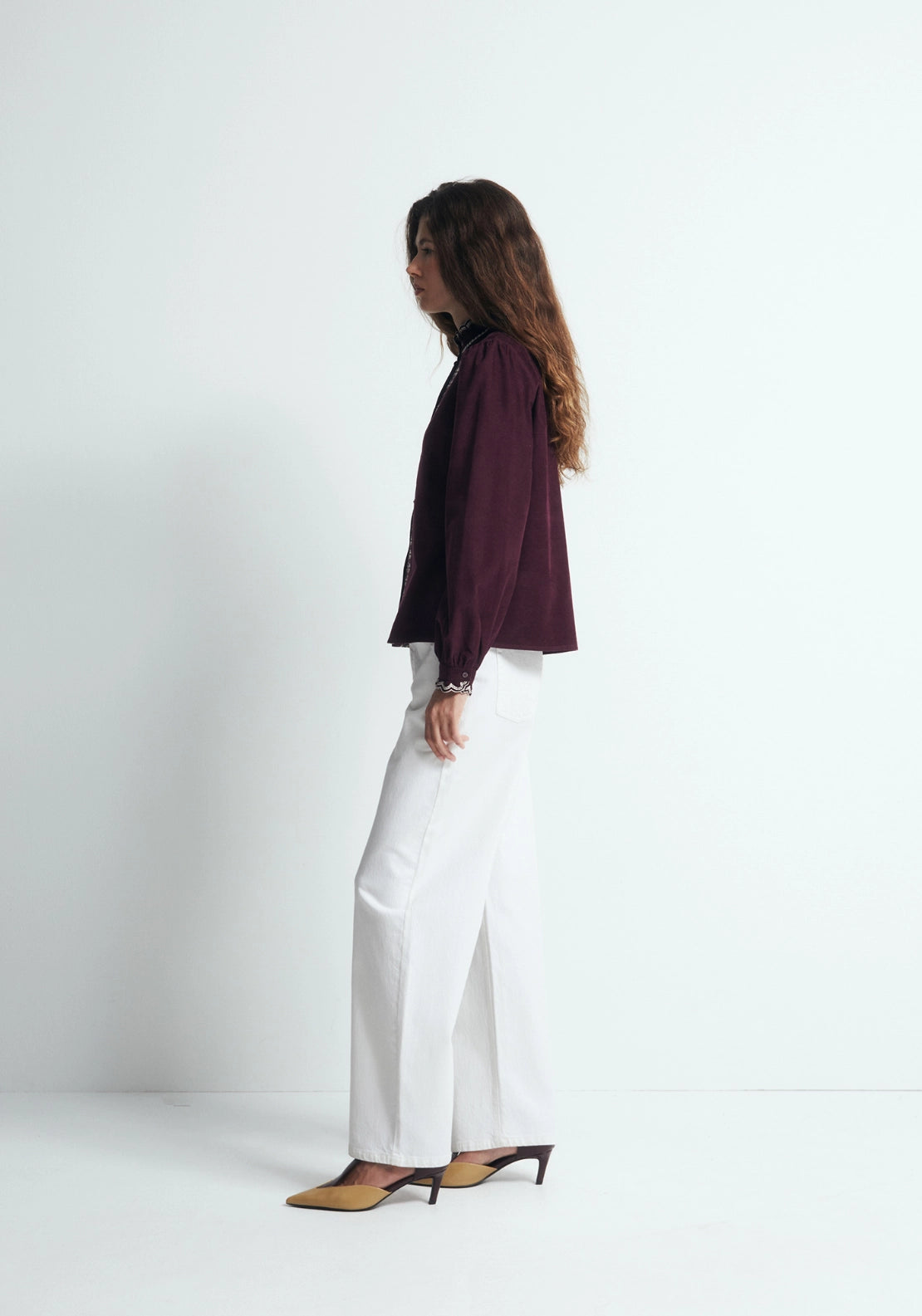 Corduroy Contrast Collar Shirt - Red