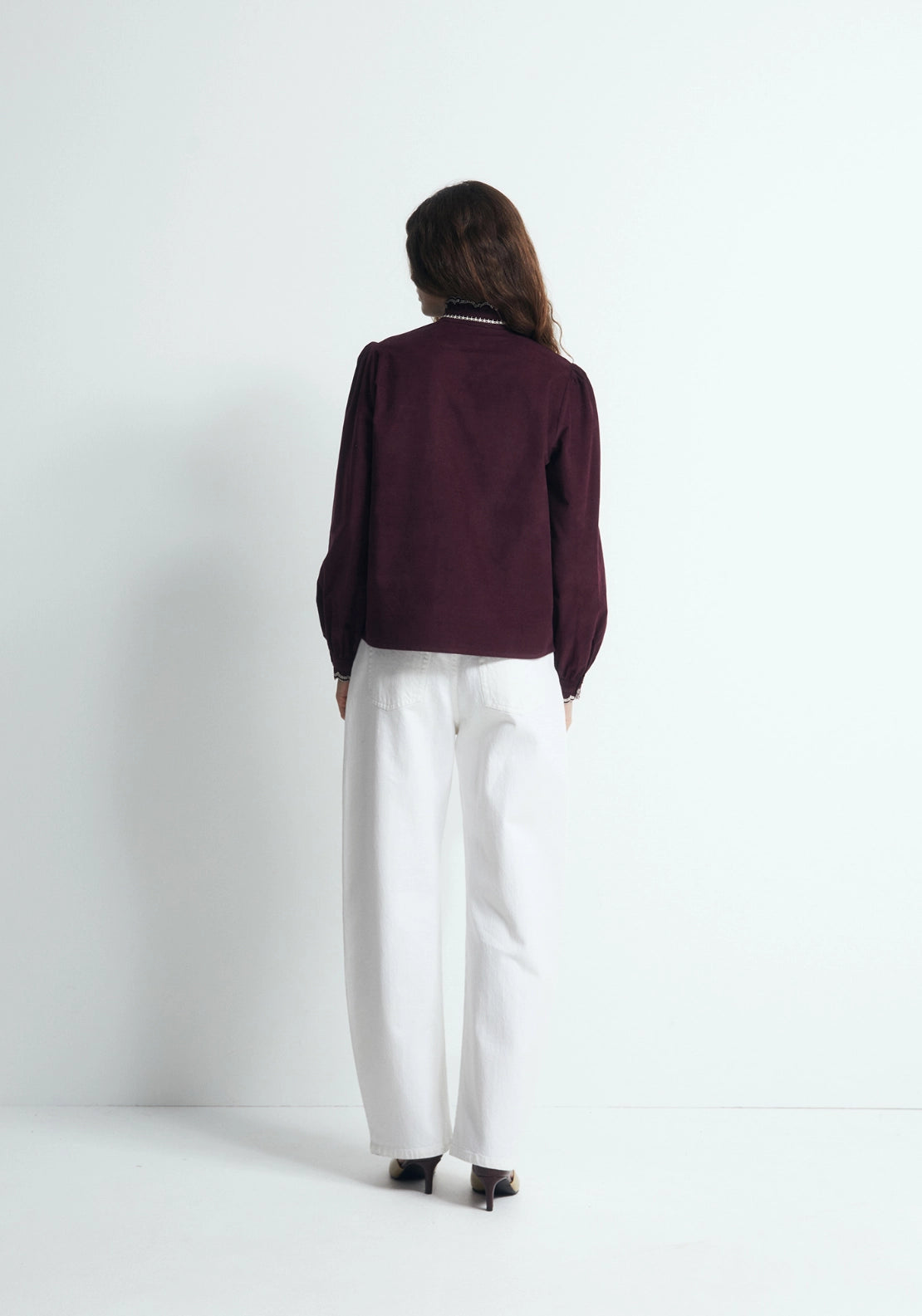 Corduroy Contrast Collar Shirt - Red