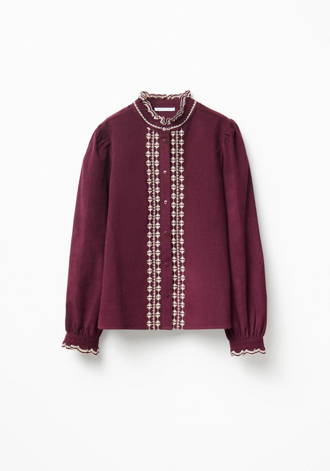 Corduroy Contrast Collar Shirt - Red