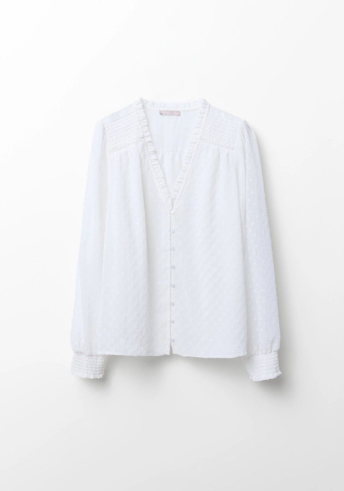 Button Front Swiss Dot Blouse - White