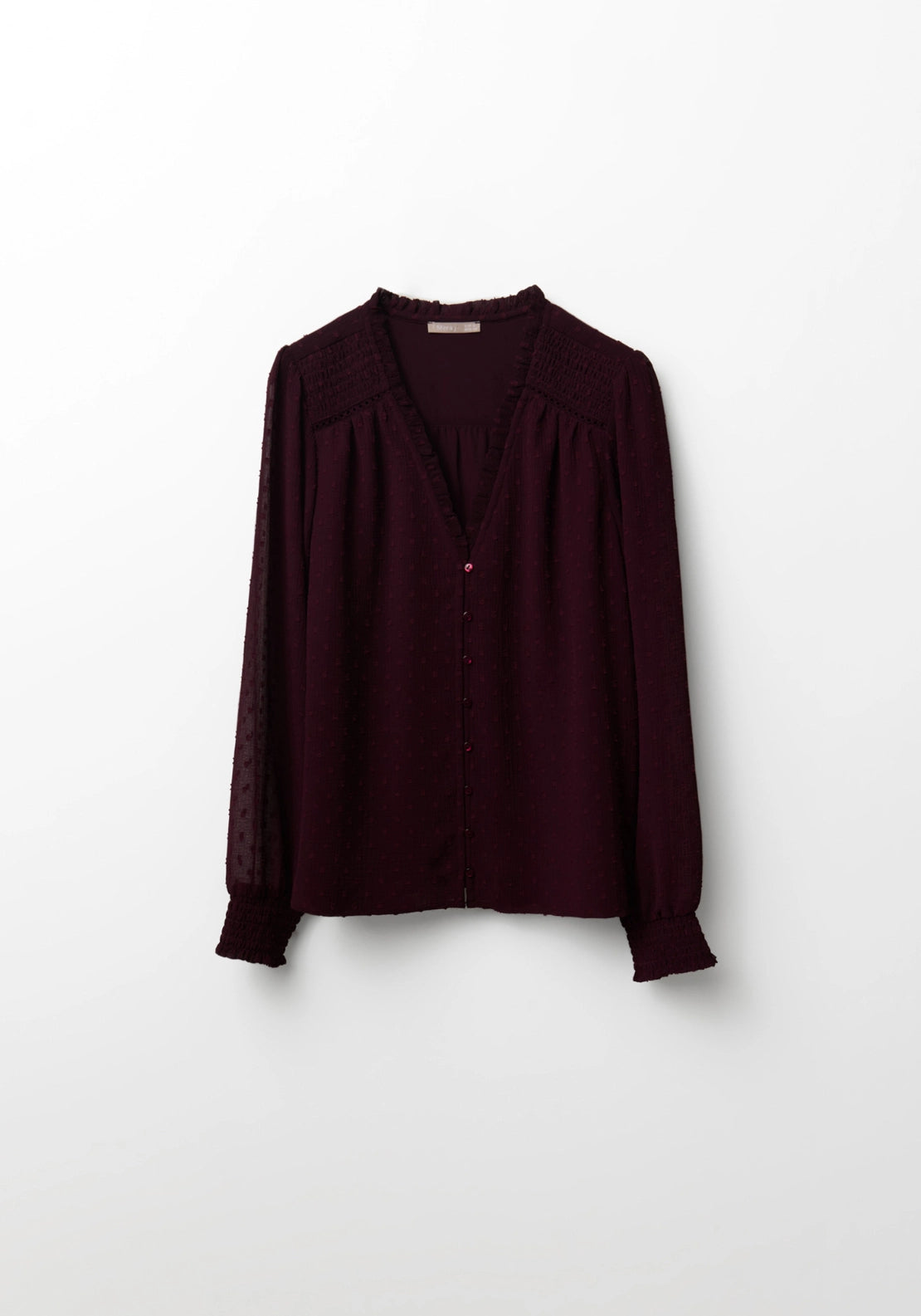 Button Front Swiss Dot Blouse - Red
