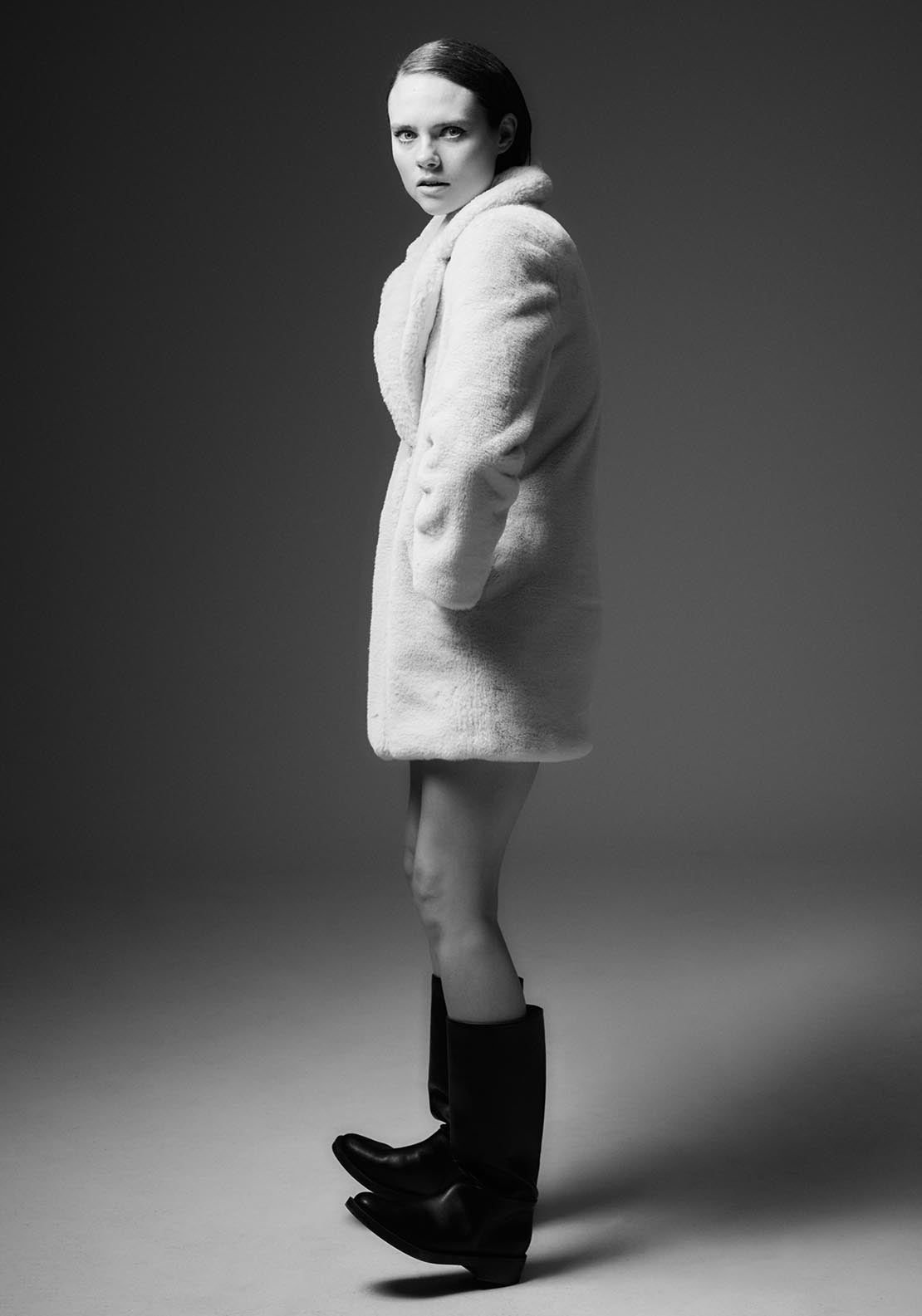Sfera Lapel collar fur coat - Ecru 3 Shaws Department Stores