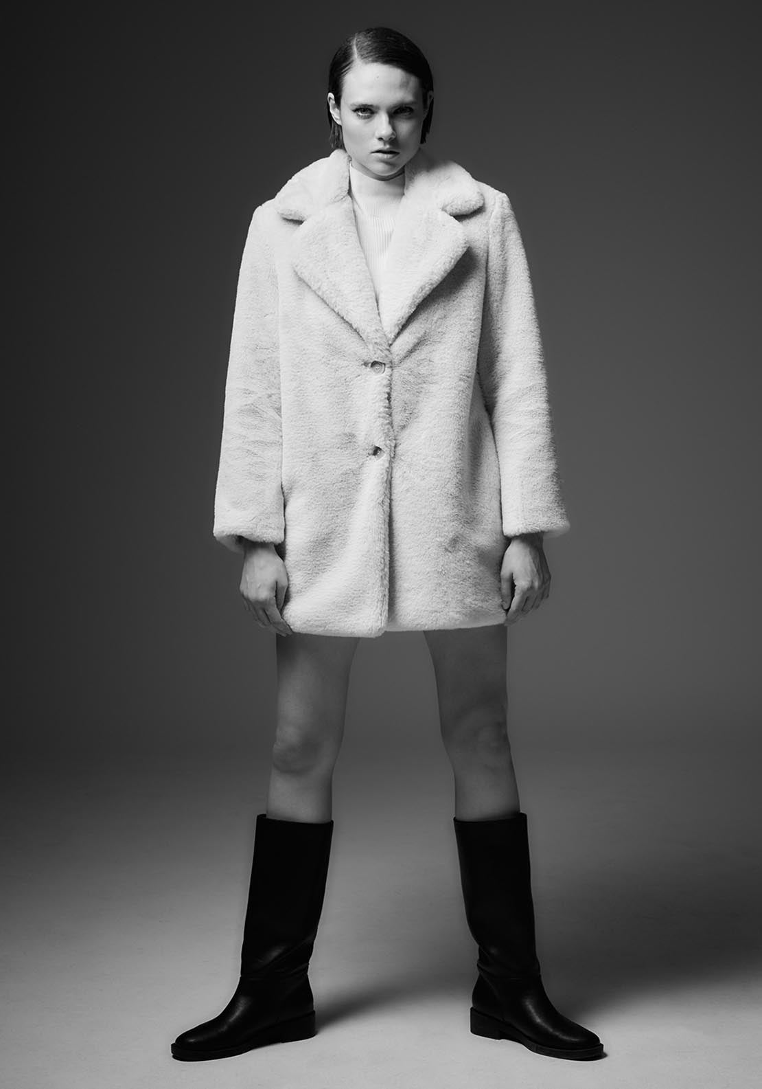Sfera Lapel collar fur coat - Ecru 1 Shaws Department Stores