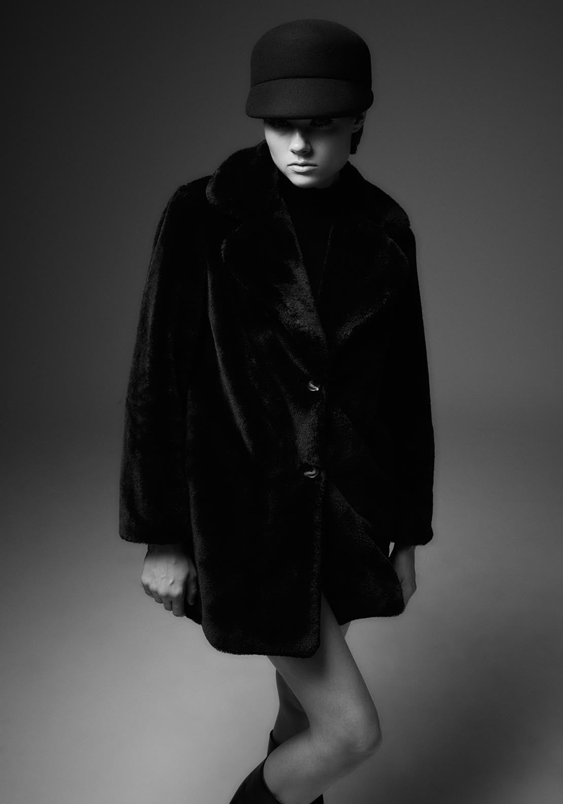 Sfera Lapel collar fur coat - Black 4 Shaws Department Stores