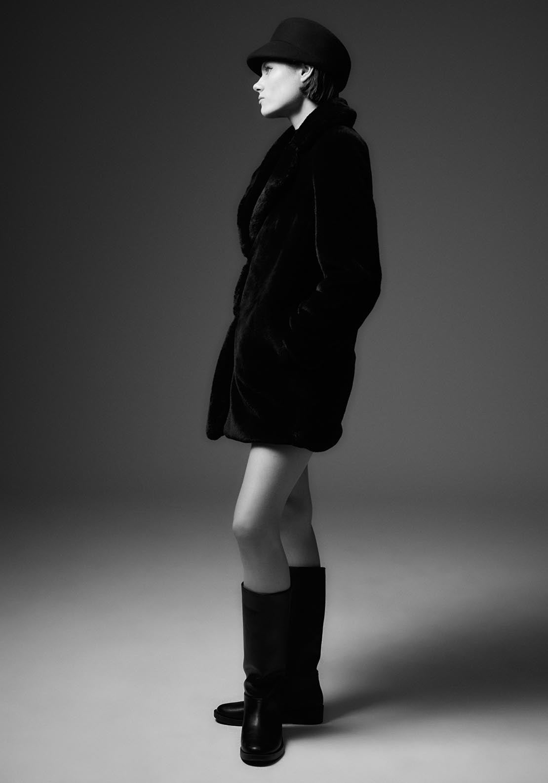 Sfera Lapel collar fur coat - Black 2 Shaws Department Stores