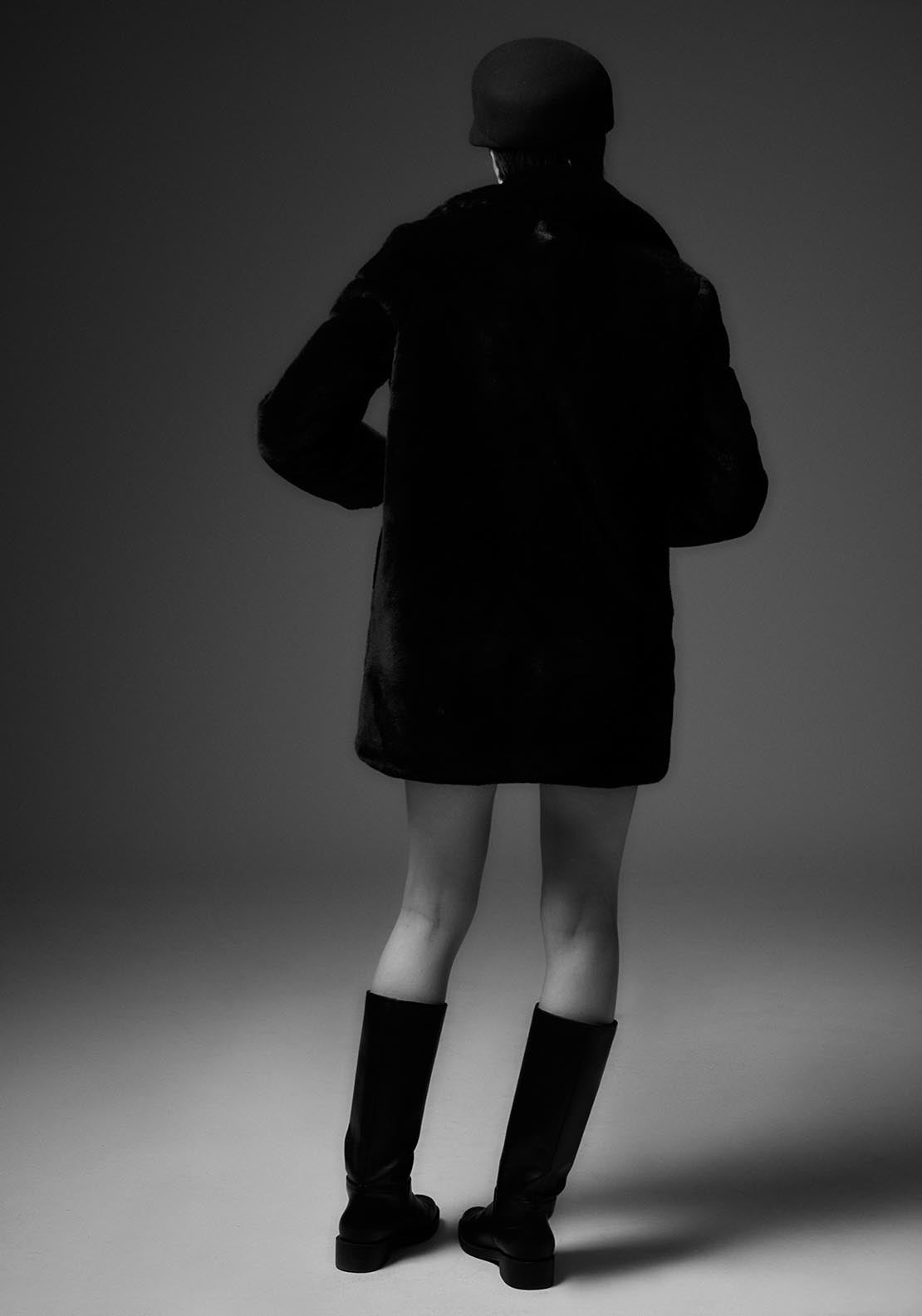 Sfera Lapel collar fur coat - Black 3 Shaws Department Stores