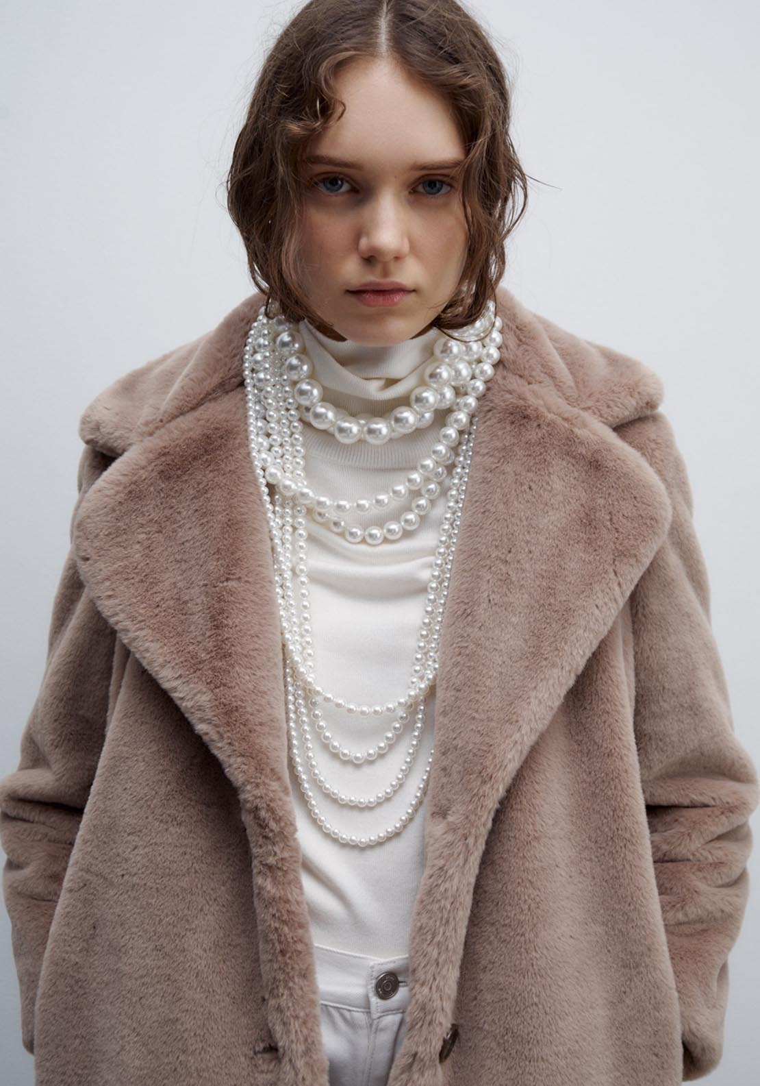 Sfera Lapel collar fur coat - Taupe 6 Shaws Department Stores
