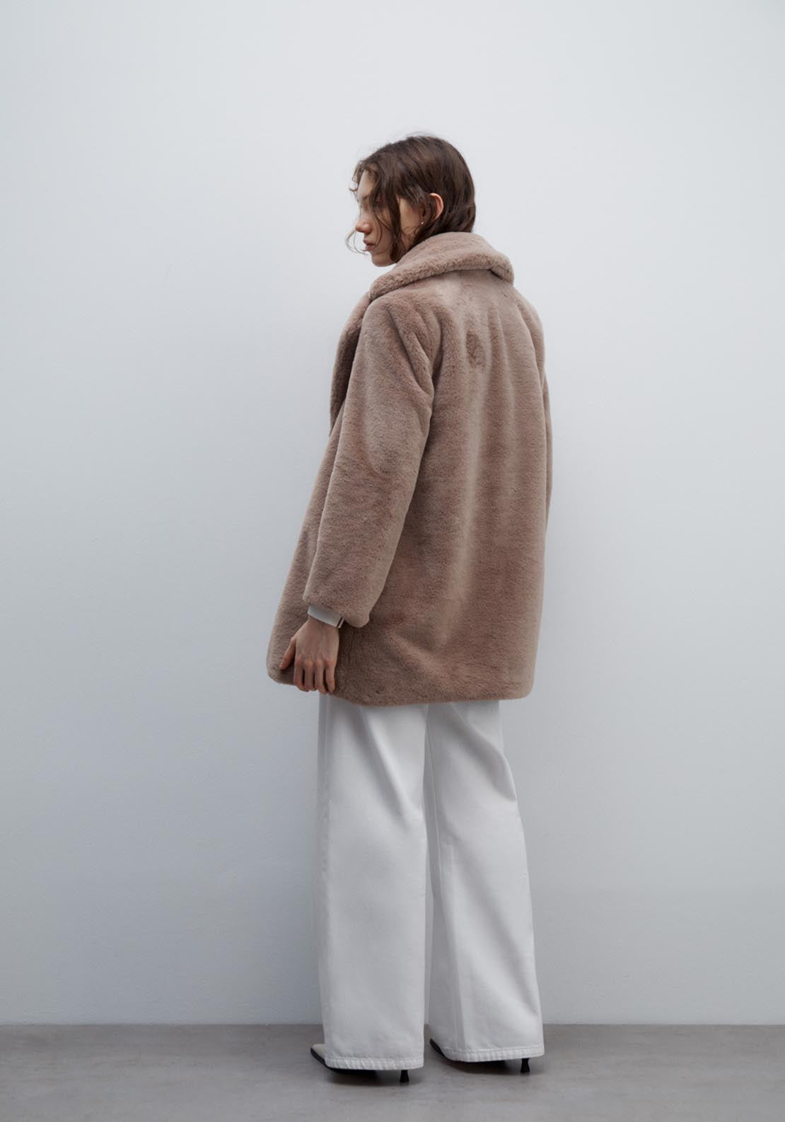 Sfera Lapel collar fur coat - Taupe 5 Shaws Department Stores