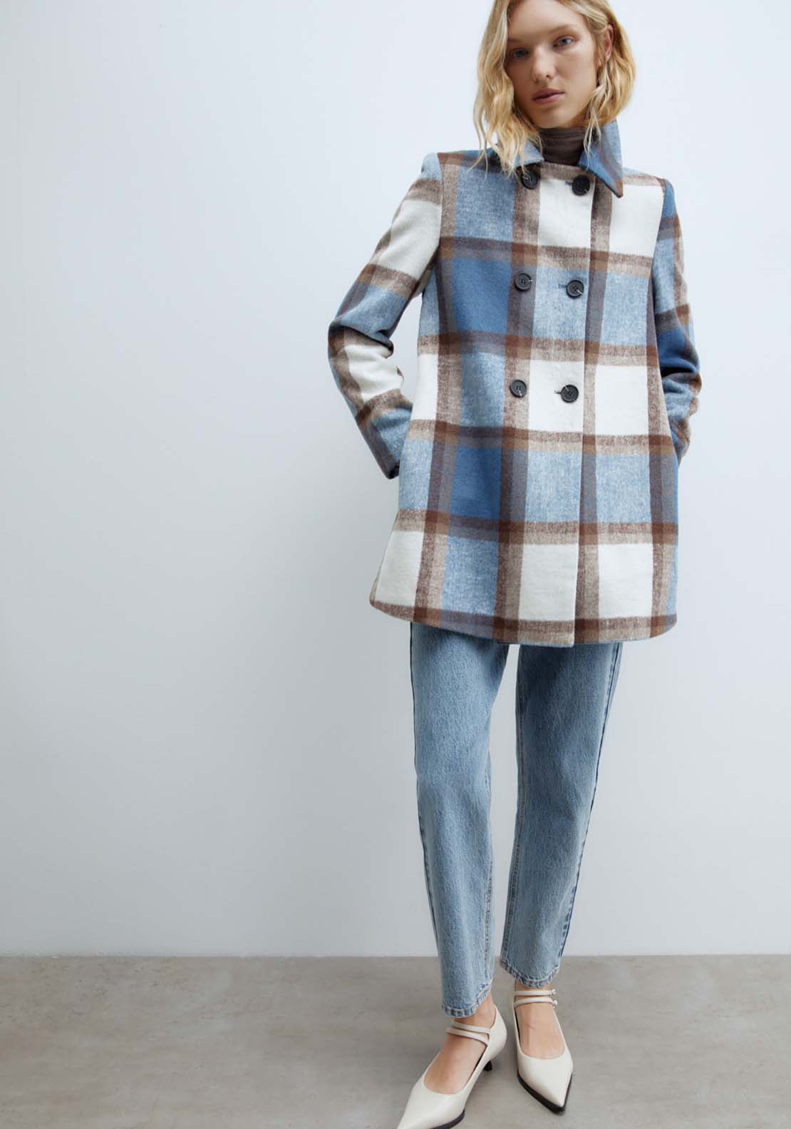 Sfera Double Breasted Coat - Royal Check 4 Shaws Department Stores