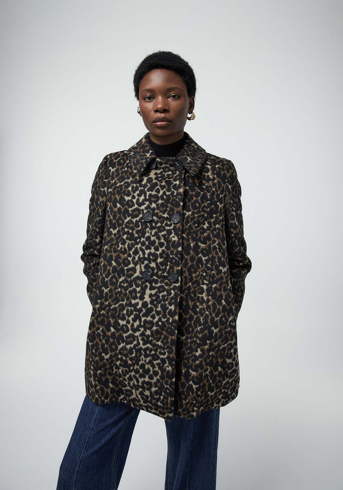 Animal Print Coat - Brown