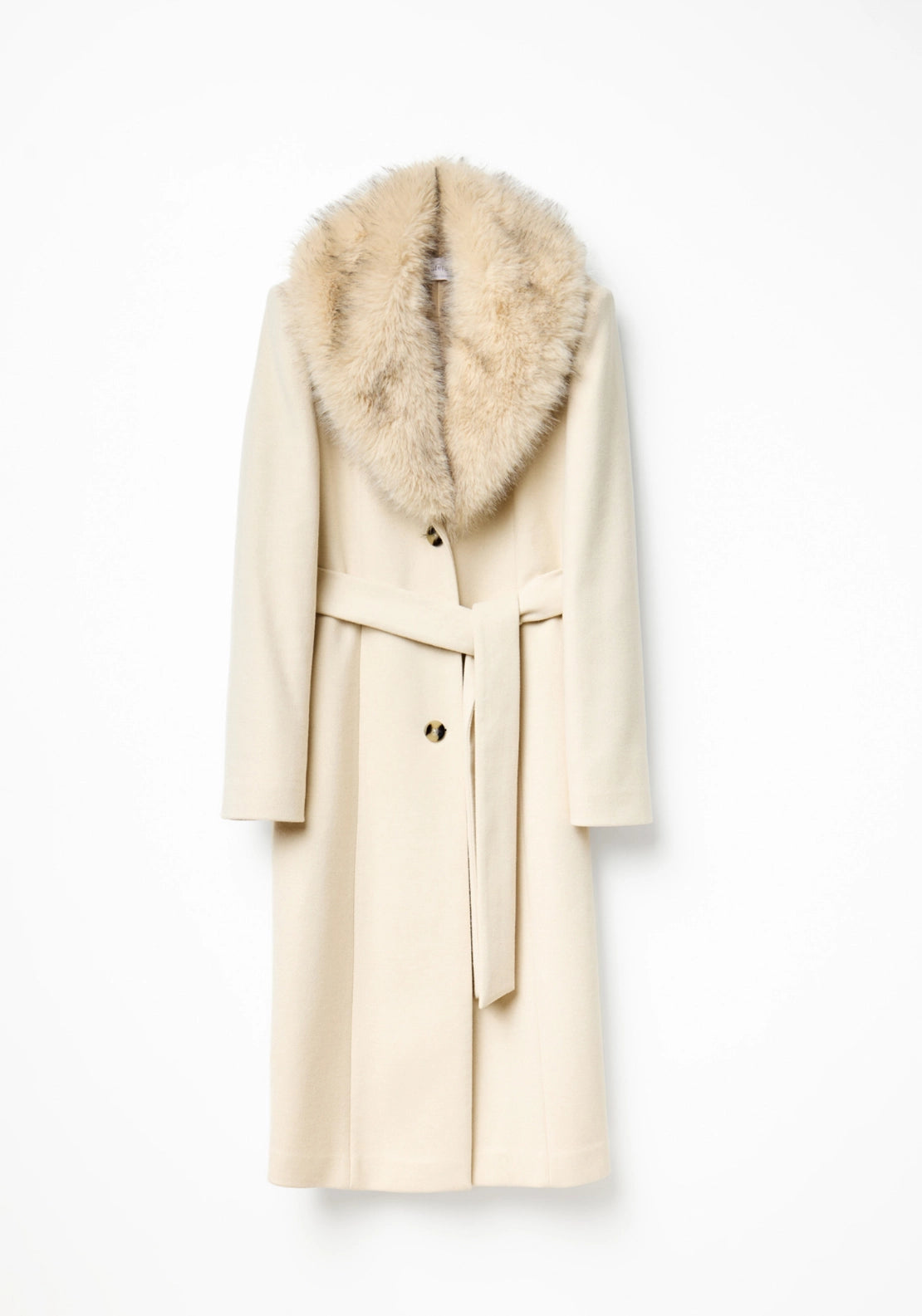 Wool Effect Coat With Fur Lapel - White