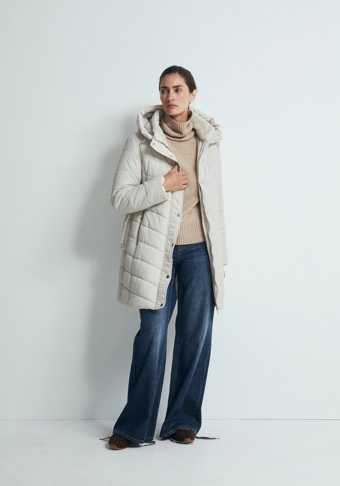 Long Belted Hooded Parka - White Ice