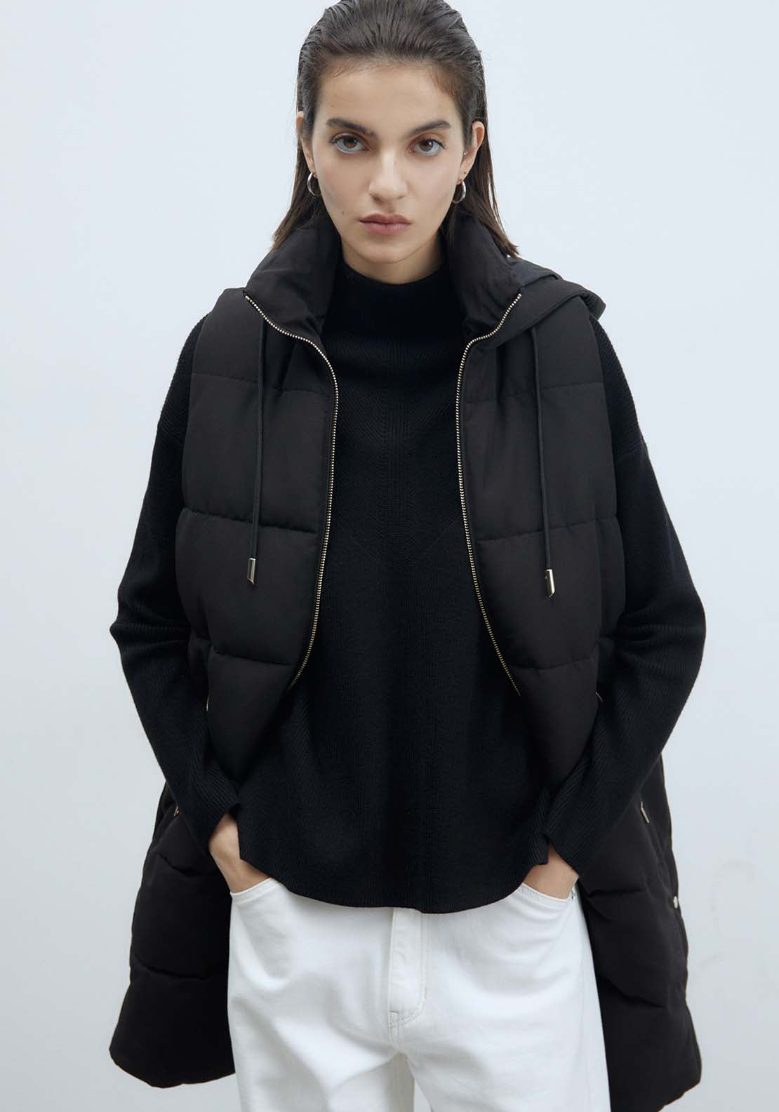 Sfera Zip Long Gilet - Black 1 Shaws Department Stores