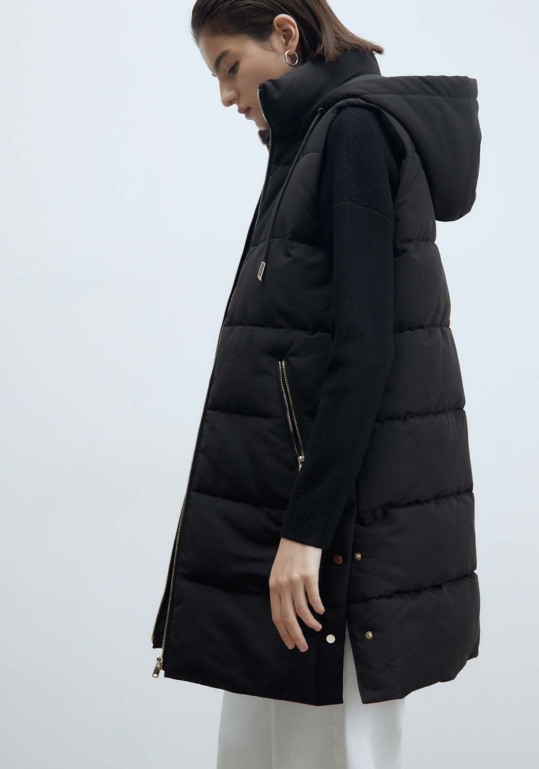 Sfera Zip Long Gilet - Black 3 Shaws Department Stores