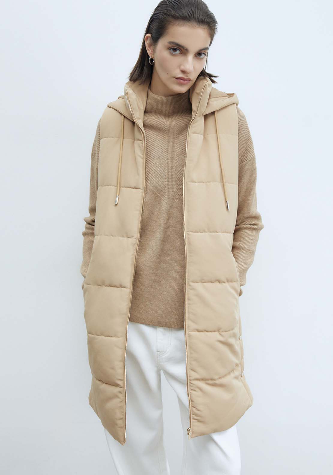 Sfera Zip Long Gilet - Camel 1 Shaws Department Stores