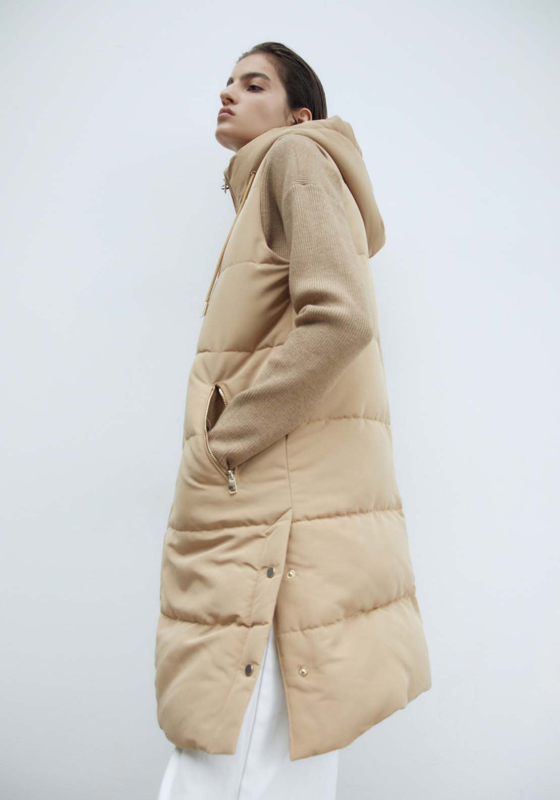 Sfera Zip Long Gilet - Camel 3 Shaws Department Stores