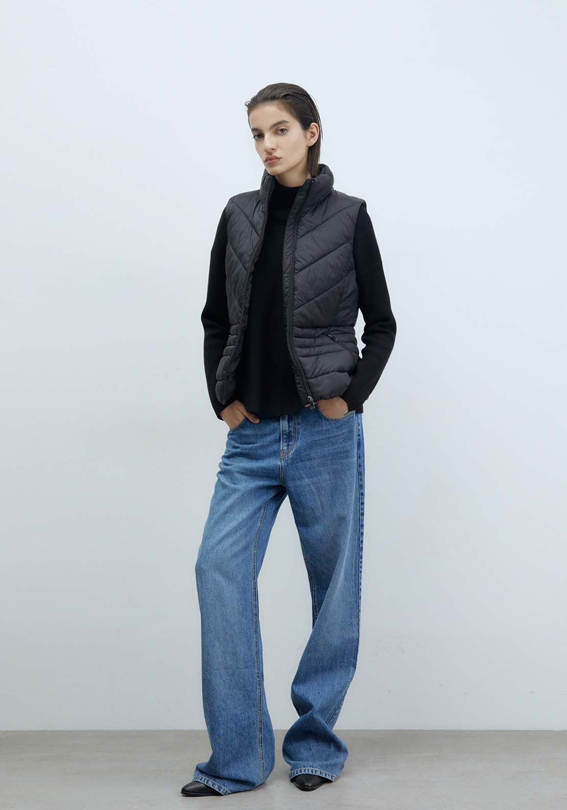 Sfera Plain Short Gilet - Black 2 Shaws Department Stores