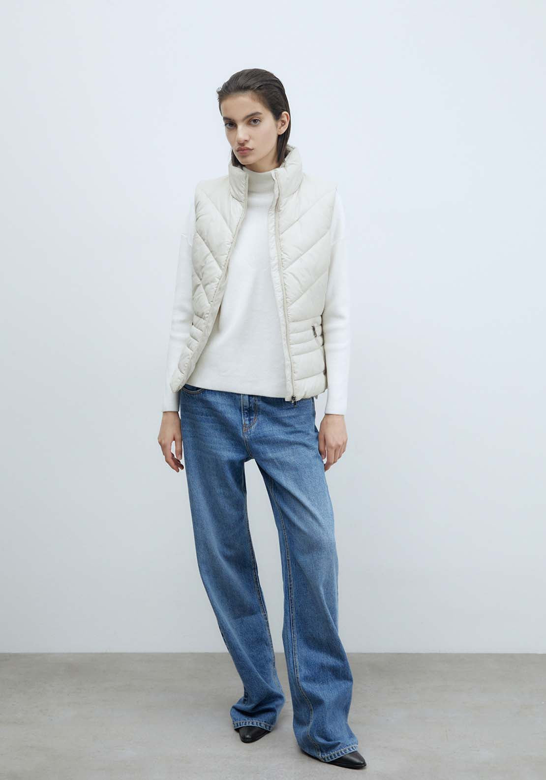 Sfera Plain Short Gilet - Ecru 5 Shaws Department Stores