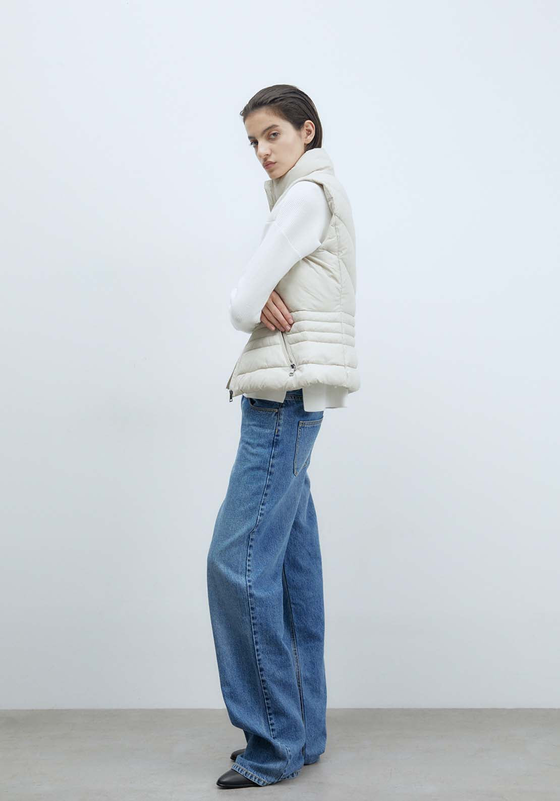 Sfera Plain Short Gilet - Ecru 4 Shaws Department Stores